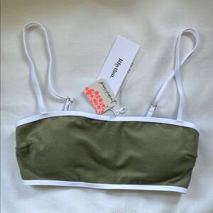 Rhythm Olive Bikini sport bra Top with White Accents NWT